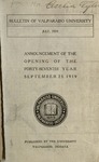 Old School Catalog 1919, Announcement by Valparaiso University