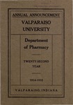 Old School Catalog 1914-15, The Department of Pharmacy by Valparaiso University